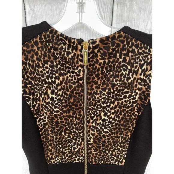 Michael Kors Womens Size 2 Gold Zip Back Sleeveless Cheetah & Black Sheath Dress - Picture 7 of 12